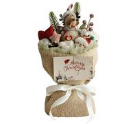 Plush with Christmas Bouquet, Hand Woven Christmas Bouquet, Snowman Doll Bouquets Decoration, Contains Pine Cones, Berries, Pine Needles, Add a Warm and Romantic Touch to Holiday