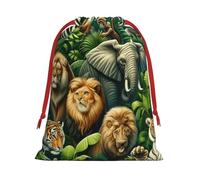 Plush Zebra-Tropical-Plant Christmas Drawstring Present Bags Large Size, Soft Velvet Goodie Bags With Red Ribbon Closure For Holiday Party Favors And Present Wrapping