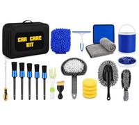 PLUSHA Car Cleaning Kit 21Pcs with 11L Foldable Bucket - Complete Car Wash Kit for Interior & Exterior - Car Detailing Kit with 6 Brushes - Car Cleaning Tools & Car Care Gift Set for Men & Women