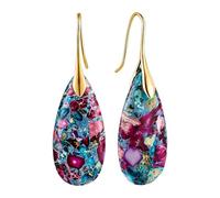 PLUSHCEWT 1 Pair Natural Emperor Stone Drop Earrings for Women, Gold Dangle Statement Earrings, Bohemian Blue Costume Jewellery Gift for Girls Friends Wife (Red and Blue)