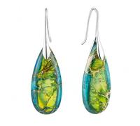 PLUSHCEWT 1 Pair Natural Emperor Stone Drop Earrings for Women, Gold Dangle Statement Earrings, Bohemian Blue Costume Jewellery Gift for Girls Friends Wife (Green Mixed)