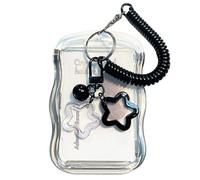 PLUSHCEWT 1 Pcs Photocard Holder,Cute Kpop Star-Wave Photo Frame with Keychain,Transparent PC Card Holder,Spring String Water Resistant Clear Card Covers,Creative Protection for Bus & Student Card