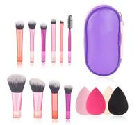 PLUSHCEWT 10 Pcs Makeup Brush Set with 4 Makeup Sponges and Cosmetic Bag Premium Synthetic Brushes for Foundation Powder Blush Eyeshadow Concealer and Highlight Travel and Everyday Use (multicolour)