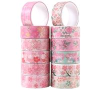 PLUSHCEWT 12 Rolls Washi Tape Set Box, Sakura Hot Foil Stamping Paper Tape, Decorative Adhesive Tapes for Scrapbooking, DIY Crafts, Bullet Journals, Gift Wrapping, Planner Supplies (Flower-A)