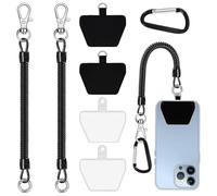 PLUSHCEWT 2 Pack Retractable Phone Lanyard with 2 Black & White Tabs + 1 Carabiner, Anti Theft Phone Strap, for iPhone Samsung Most Smartphones, Secure Wrist Strap for Outdoor