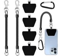 PLUSHCEWT 2 Pack Retractable Phone Lanyard with 4 Tabs + 1 Carabiner, Anti Theft Phone Strap, for iPhone Samsung Most Smartphones, Secure Wrist Strap for Outdoor (black)