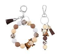 PLUSHCEWT 2 Pcs Highland Cow Keychain & Bracelet Set, Cute Highland Cow Gifts Animal Keyring with Silicone Beads and Tassel, Car Keyring and Bag Charm for Women Men
