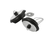 PLUSHCEWT 2 Pcs Universal Bath Plug with Stainless Steel Chain,Bathroom Kitchen Sink Plug Replacement,Bath Plugs and Chain,Black Rubber Sink Plugs Drain Stopper Fits 4cm Drains for Kitchen & Bathroom
