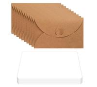 PLUSHCEWT 25 Pcs Mini Kraft Envelopes with 25 Pcs Small Blank Cards Set-300gsm 10.3x7cm Small Brown Envelopes with Heart Clasp for Greeting Invitation Birthday Wedding Gift Tag & DIY Thank You Card