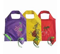 PLUSHCEWT 3 Pcs Fruit Foldable Shopping Bags, Reusable Tote Bags with Hand Strap, 38x53cm Portable Grocery Bag that Folds into Cute Fruit Pouch, Lightweight Durable for Shopping, Travel, Beach (M1)