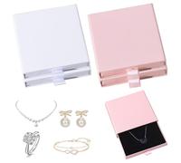 PLUSHCEWT 4 Pack Drawer Jewelry Gift Boxes, 8x8x1.7cm Small Jewellery Box with Sponge Insert, Necklace, Bracelet, Ring, Earring Presentation Box for Storage, Gift Wrapping (2 Pink, 2 White)