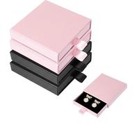 PLUSHCEWT 4 Pack Drawer Jewelry Gift Boxes, 8x8x1.7cm Small Jewellery Box with Sponge Insert, Necklace, Bracelet, Ring, Earring Presentation Box for Storage, Gift Wrapping (2 Black, 2 Pink)