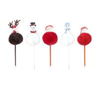 PLUSHCEWT 5 pcs Fluffy Ball Gel Ink Pens - Christmas Smooth Santa Reindeer Snowman Cartoon Cute Pens
