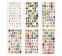 PLUSHCEWT 6 Pack Vintage Letter Stickers,36 Sheets Scrapbook Supplies with Alphabet Stickers & Number Stickers,Aesthetic Scrapbooking Stickers for Journal,Diary,Travel Planner,DIY Decoration