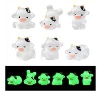PLUSHCEWT 6 Pcs Mini Cow Figurines,Tiny Resin Luminous Animals,Mini Resin Figures Plastic Animals Miniature Figures for Garden Landscape,Cake Topper,Car Dashboard,DIY Crafts,Home Party Decor(Cute Cow)