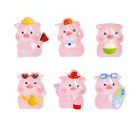 PLUSHCEWT 6 Pcs Mini Resin Animals Glow in The Dark,Miniverse Animal Pink Lucky Pig Figurines,Tiny Resin Animals for Fairy Garden,Home Desk Decor,DIY Miniature Crafts & Party Favors