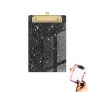 PLUSHCEWT Acrylic Clipboard with Gold Metal Clip, Mini Clipboard for Notes, Bingo Boards with Clip, Ideal for Office, School, Home Game, Easy to Carry, A6 15x10cm, Sparkle (Black)