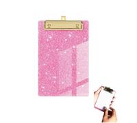 PLUSHCEWT Acrylic Clipboard with Gold Metal Clip, Mini Clipboard for Notes, Bingo Boards with Clip, Ideal for Office, School, Home Game, Easy to Carry, Sparkle Pink (A6 15x10cm)