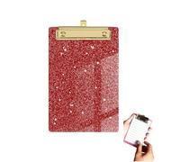 PLUSHCEWT Acrylic Clipboard with Gold Metal Clip, Mini Clipboard for Notes, Bingo Boards with Clip, Ideal for Office, School, Home Game, Easy to Carry, A6 15x10cm, Sparkle (Red)