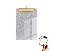 PLUSHCEWT Acrylic Clipboard with Gold Metal Clip, Mini Clipboard for Notes, Bingo Boards with Clip, Ideal for Office, School, Home Game, Easy to Carry, A6 15x10cm, Sparkle (Silver)