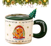 PLUSHCEWT Christmas Coffee Mug - Ceramic Tea Cup With Lid and Spoon, 400ml - Cute Novelty Xmas Teacup for Festival, Friendship Gifts (D)