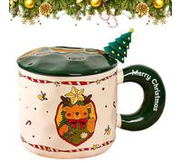 PLUSHCEWT Christmas Coffee Mug - Ceramic Tea Cup With Lid and Spoon, 400ml Novelty Xmas Teacup, Festival Friendship Gifts (C)
