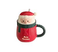 PLUSHCEWT Christmas Coffee Mug, Ceramic Tea Mug, Cute Christmas Mug with Lid and Spoon, Red, 400ml (Green)