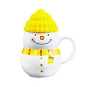 PLUSHCEWT Christmas Coffee Mug, Snowman-Shaped Ceramic Teacup with Soft Plastic Lid Made of C Material in The Same Colour, 400ml (Yellow)