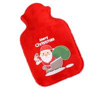 PLUSHCEWT Christmas Hot Water Bottle with Plush Cover Mini Rubber Santa Claus Reindeer Hot Water Bag Reusable Durable Washable Heating Pad for Warmth Pain Relief 200ML (B)