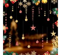 PLUSHCEWT Christmas Window Stickers Window Clings Silk Ribbon Gold Silver Snowflake Red Ball Star Decal Xmas Window Decoration for Christmas Party Supplies for Christmas Window Display (2pcs*30*40cmB)