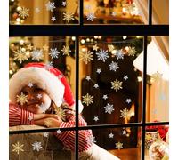 PLUSHCEWT Christmas Window Stickers Window Clings Silk Ribbon Gold Silver Snowflake Red Ball Star Decal Xmas Window Decoration for Christmas Party Supplies for Christmas Window Display (4pcs*20*30cmA)