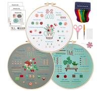 PLUSHCEWT Embroidery Kit,Cross Stitch Kits for Adults Beginners,3 PCS Embroidery to Learn Basic Embroidery Stitches with Embroidery Patterns, Hoop,Threads and Tools, Complete Starter Set
