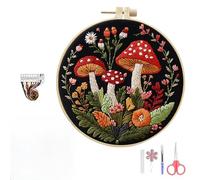 PLUSHCEWT Embroidery Kit for Beginners, DIY Embroidery Starter Kit for Adults Includes Hoop, Fabric, Threads, Needles, Tools - Ideal Beginner Embroidery Kits (Mushroom)