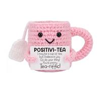 PLUSHCEWT Handmade Emotional Support Crochet Pink Cup, 5x6cm Positive Crochet Animals with Encouragement Card, Cute Mini Knitted Desk Decor & Uplifting Gift for Women, Friends, Students