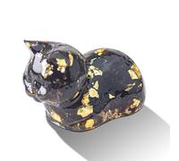 PLUSHCEWT Healing Crystal Sleeping Cat Natural Crystals Figurine with Gold Foil Mini Crystal Cat Lucky Gemstone Ornament for Home and Office Desk Decor (Black Obsidian)