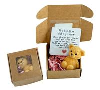 PLUSHCEWT Pocket Hug Small Bear Made of Plastic Mini Gift with English Motivation Card for Girlfriend Children Best Friend Bag Pendant for Get Well Soon Birthday as Positive Companion