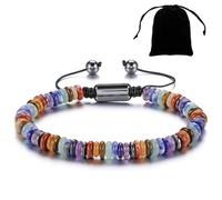 PLUSHCEWT Pull String Beaded Bracelet for Men and Women with 7 Chakra Crystal Beads - Adjustable Mens Bracelets, Spiritual Gifts for Men, Mindfulness Bead Bracelet with Velvet Pouch