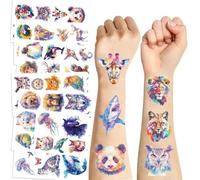PLUSHCEWT Temporary Tattoos for Kids,Animal Theme Tattoos,Kids Tattoos for Girls & Boys,60pcs Colorful Watercolor Fake Tattoo Stickers for Arms,Shoulders,Birthday Parties & Gifts
