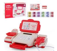 PLUSHCEWT Toy Cash Register for Kids, Toy Till with Scanner Calculator Weigh Pop-up Drawer and Pretend Money Set Educational Shopping Till Role Play Toy for Toddlers Boys and Girls Ages 3-5 (red)