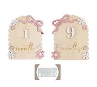 PLUSHCEWT Wooden Daisy Baby Milestone Cards, 0-12 Months Newborn Milestone Sign with Replaceable Numbers & Glue Dots, Flower Design Photo Prop for Recording Baby Monthly Growth, Gift (Pink)