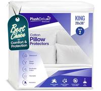 PlushDeluxe King Pillow Protector Covers - Waterproof, Allergy, Dust - Pillowcase Zipper Cover Allergen Case Pack For Sleep Pillows - Soft Cotton Terry - 2