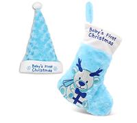 Plushible Baby's First Christmas Stocking and Hat, Pink and Blue (Blue)