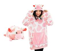 Plushible Wearable Blanket,Blanket Hoodies for Adult Women, Men, Teens, and Kids,Oversized, Cozy, Snuggly & Comfy Hooded Sweatshirt with Giant Pocket & Sleeves, Strawberry Cow (Adult), One size