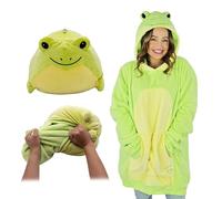PLUSHIBLE BRIDGING MILES WITH SMILES Wearable Blanket Hoodie Oversized Long Sleeve Sweatshirt Front Pocket Cozy Gifts for Adult Women Men Fren the Frog Snugible Pillow - Frog, Adult