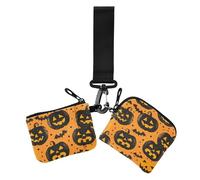 Plushies Jack O Lanterns Classic Halloween Dual Coin Purse Credit Card Holder Wallet Minimalist Key Chain Wallet Change Purse with Zipper Coin Pocket for Woman 2 Packs