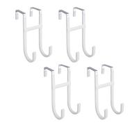 Plushly 4 Pack Over The Door Hooks, Heavy Duty Dual-Hook Organizer Hanger with Scratch-Free Rubber, Back of Door Rack for Hanging Bathroom Towel Coat Wreath, Up to 35mm, White