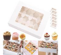 PlushPlumage 6 Pcs Cupcake Boxes 12 hole,White Cup Cake Boxes with Clear Window - Ideal for Muffins, Cupcakes & Pastries,Baking Boxes for Parties, Weddings & Christmas