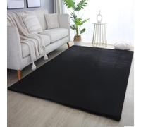 Plushtale, Soft Fluffy Plain Living Room Area Rug, Black, 80x120cm