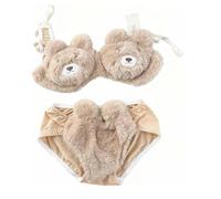 Plushy Lingerie Set Cute Bear Gathered Padded Bra and Panty Sets Panda Plush Seductive Lingerie Underwear Brief (Bear*khaki, M)