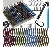 PLUSINNO 5.5" Wacky Worm Fishing Lure Kit, 137PCS Soft Plastic Fishing Lures, Grub Baits Hook Wacky Rig Bass Trout Fishing Worms Lures w/Tackle Box-A